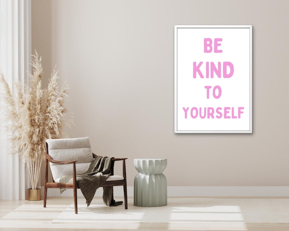 Be Kind To Yourself Pink Retro Typography Self Care Quote Poster - Image 3