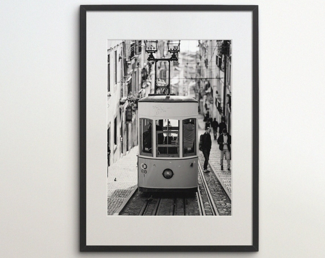 Lisbon Portugal City Tram Instant Black White Photography Wall Art Travel Poster Portuguese Art Print Lisbon Metro