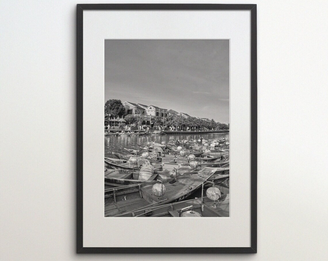 Hoi An Vietnam Ancient Town Travel Poster, Black White