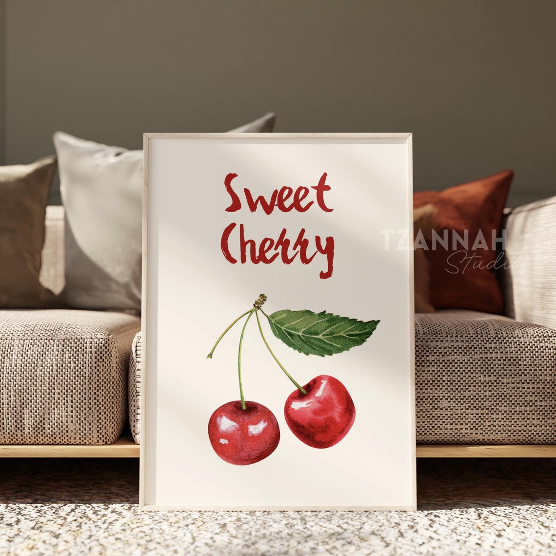 Sweet Cherry Red Fruit Watercolor Botanical Kitchen Decor Print