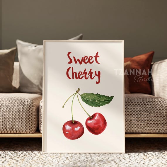Cherry Art Print Poster Cute Fruit Wall Illustration Sweet Decor For Kitchen Dining Room Cafe