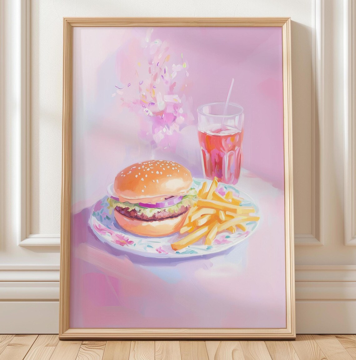 Pastel Burger and Fries Diner Food Art Print