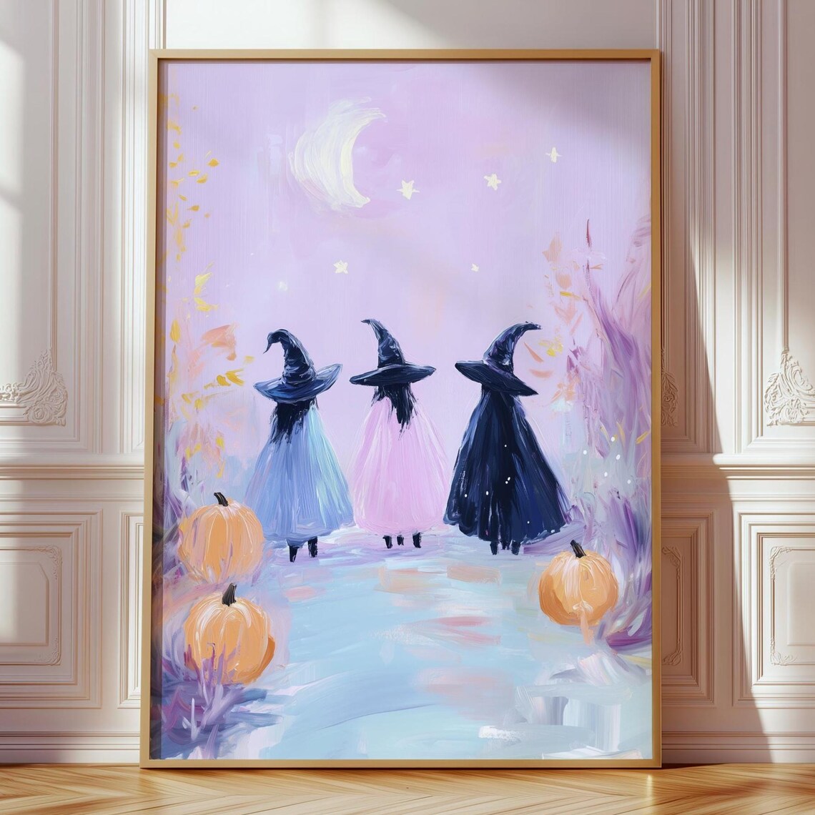 Halloween Witches Wall Art Three Spooky Cute Coquette Decor Pastel Witchy Girly Print
