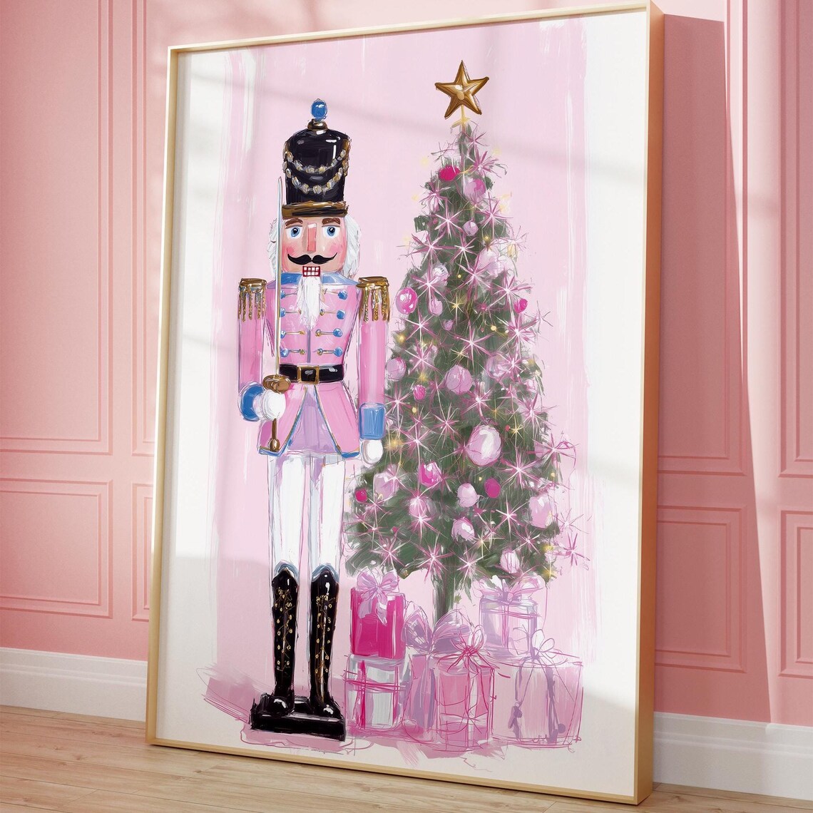 Pink Nutcracker Soldier Christmas Tree Girly Holiday Ballet Decor Poster