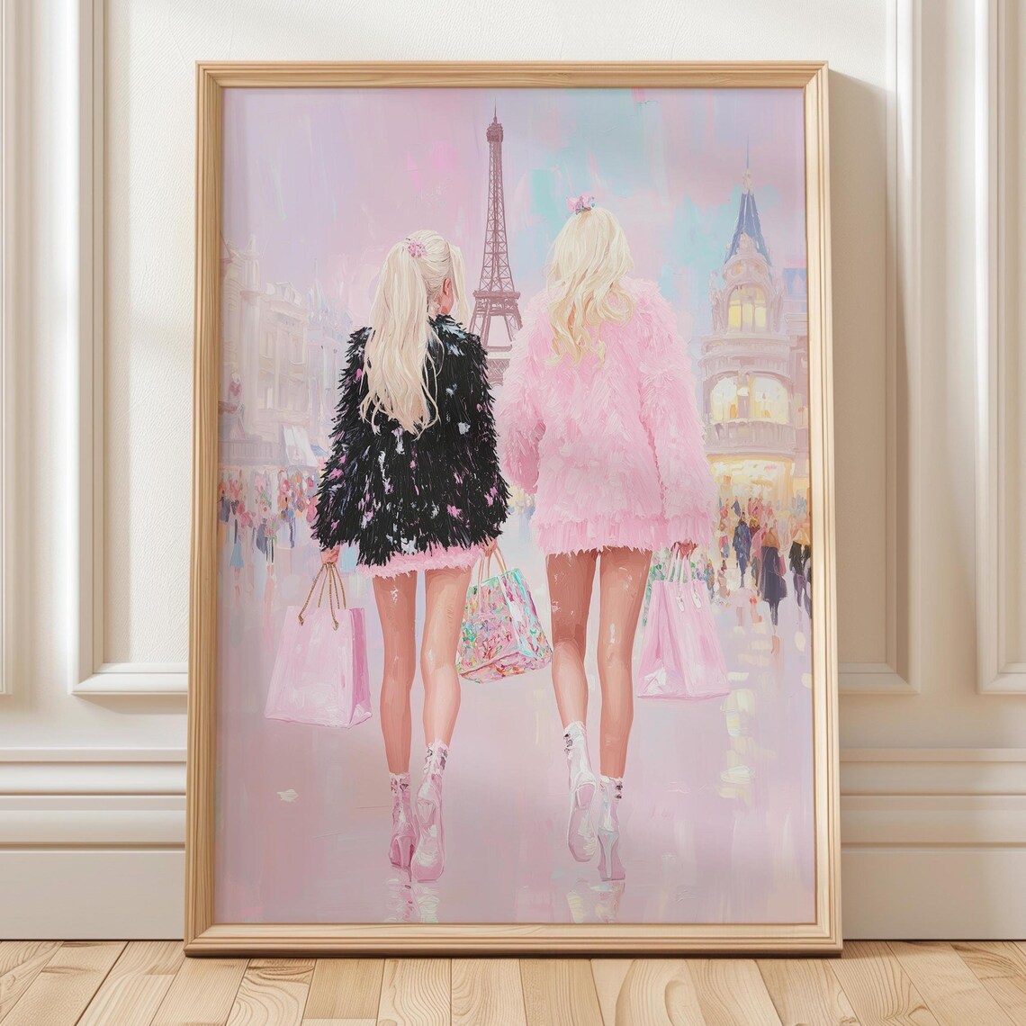 Blonde Girls Shopping In Paris, Fashion Illustration Art Print
