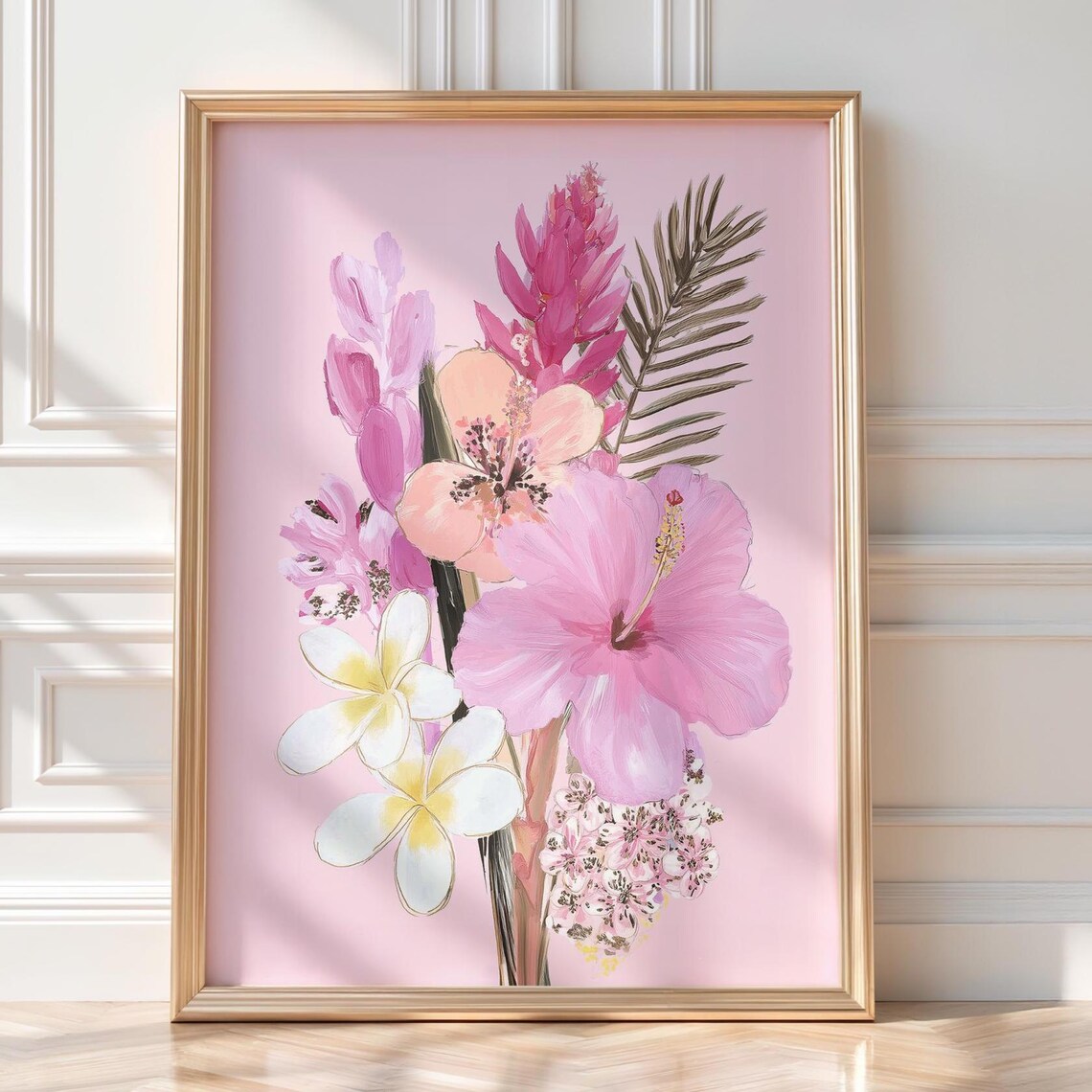 Hawaii Pink Hibiscus Bouquet Art Print, Tropical