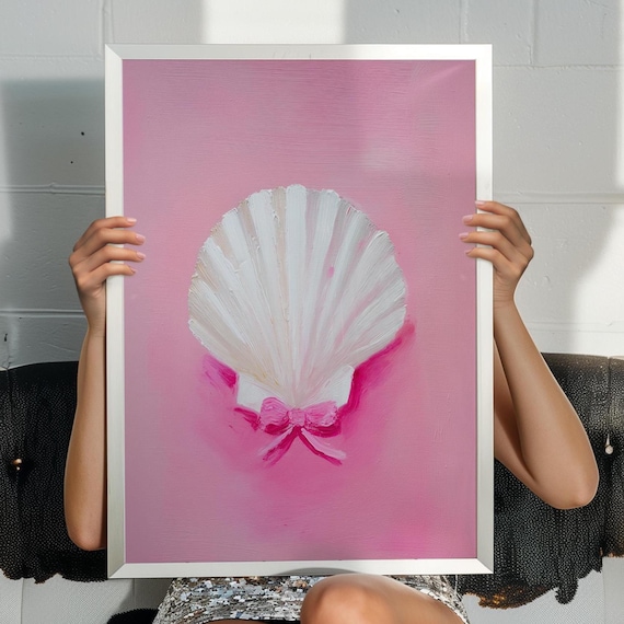 Pink Seashell With Bow Coastal Beach Feminine Shell Decor Poster