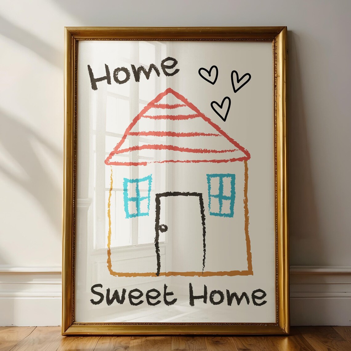 Home Sweet Home Hand Drawn House Wall Art Colorful Cute Welcome Print