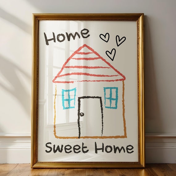 Home Sweet Home Entryway Wall Decor Hand Drawn Eclectic Wall Art Minimalist Cute Welcome Sign Aesthetic Prints