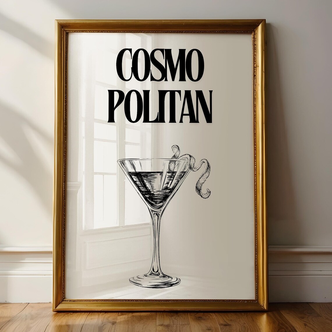 Cosmopolitan Cocktail Bar Cart Print Minimalist Martini Glass Sketch Wall Art