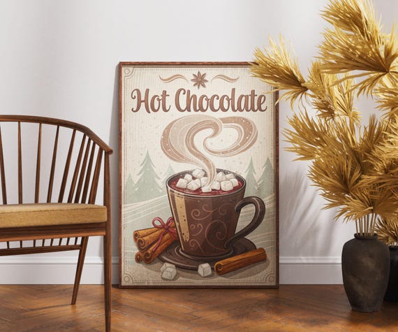 Vintage Hot Chocolate Poster Retro Beverage Wall Art Classic Winter Drink Decor Nostalgic Kitchen Artwork Rustic Cocoa Print Cozy