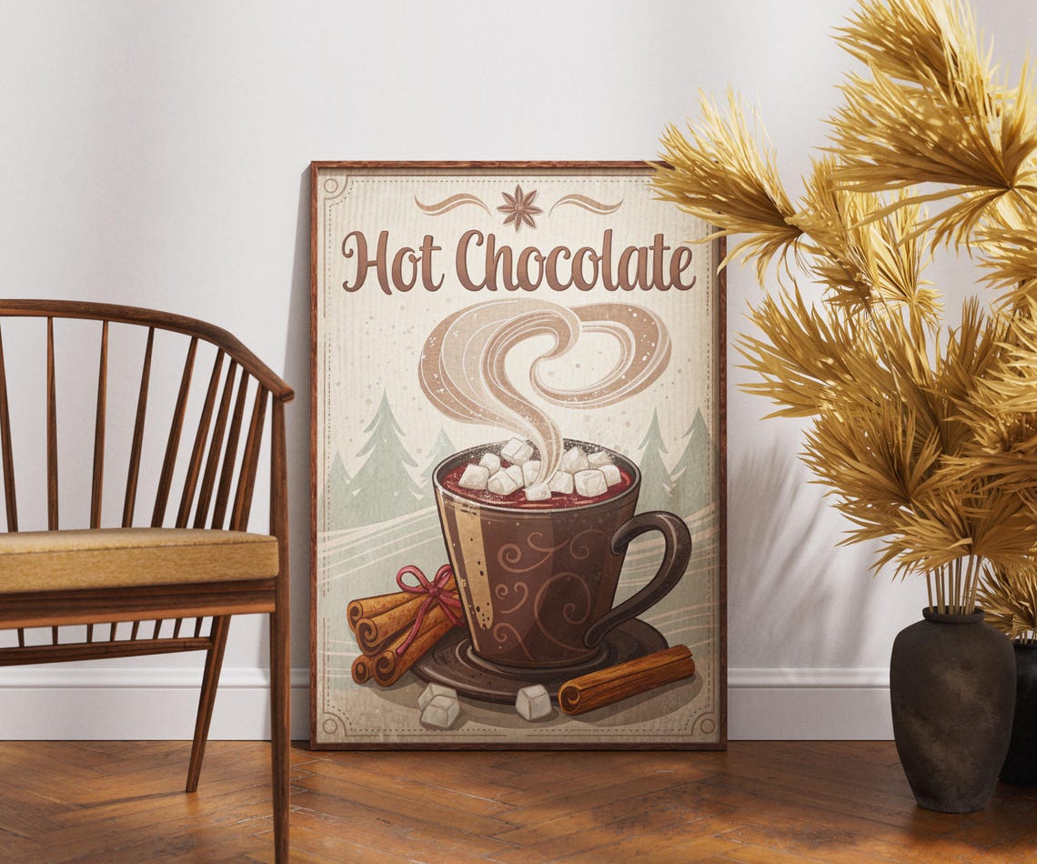 Vintage Hot Chocolate Marshmallow Winter Cozy Retro Drink Wall Poster