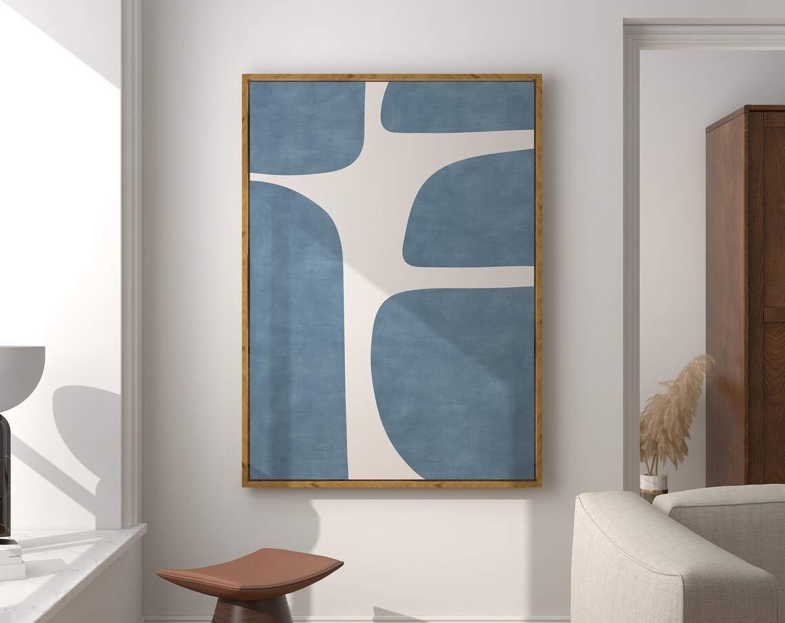 Mid Century Modern Bracing Blue Light Beige Poster