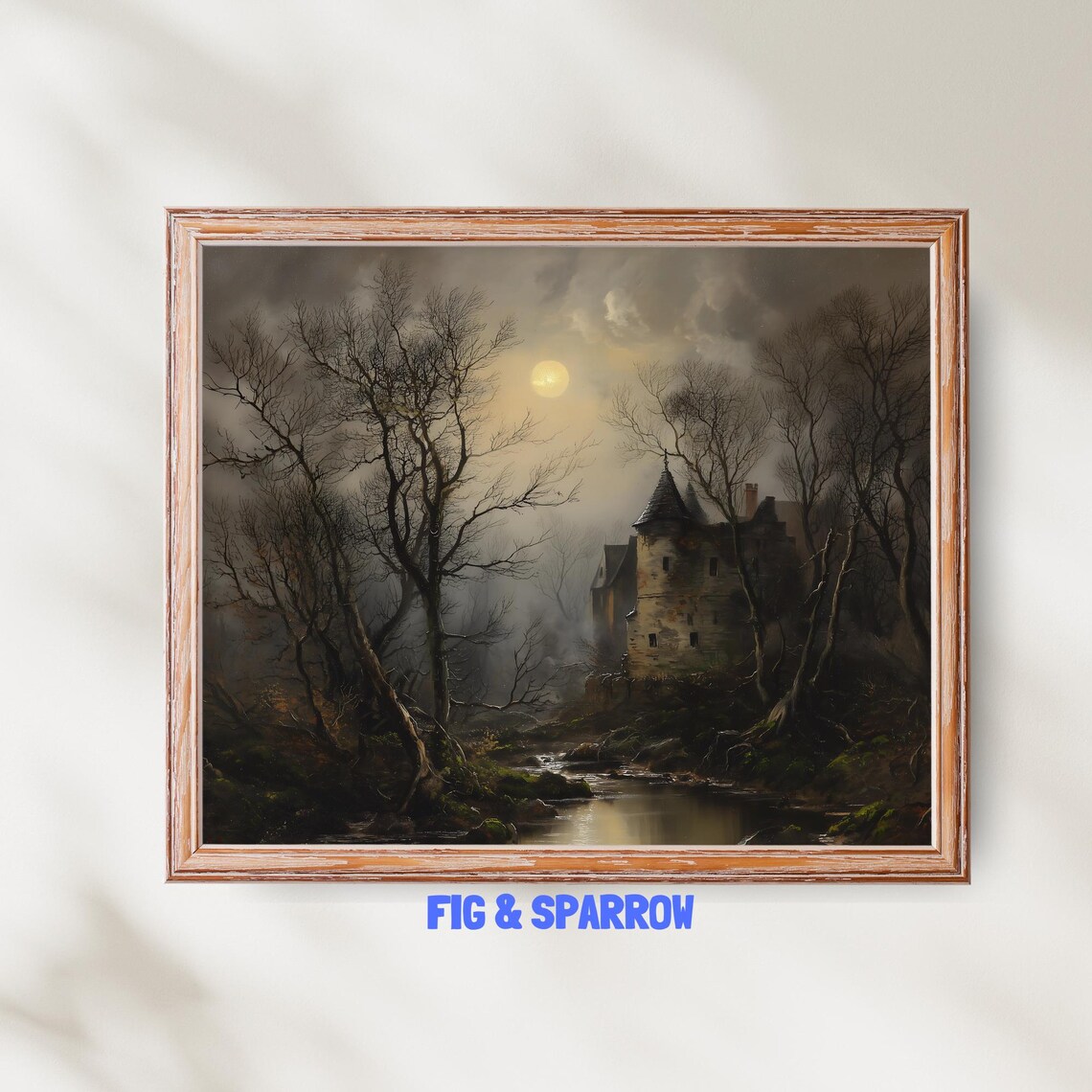 Haunted Chateau Wall Art Spooky Gothic Castle Full Moon