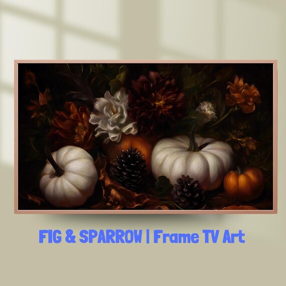 Dark Pumpkin Still Life Tv Art Moody Autumn Floral Samsung Frame
