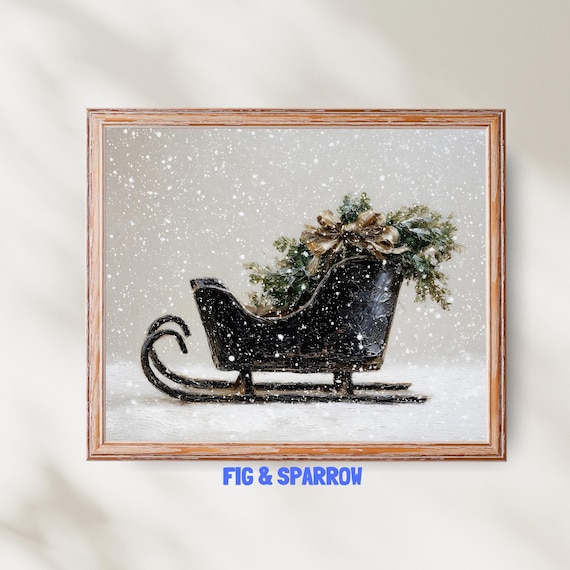 Christmas Sleigh Art Print, Farmhouse Holiday Decor