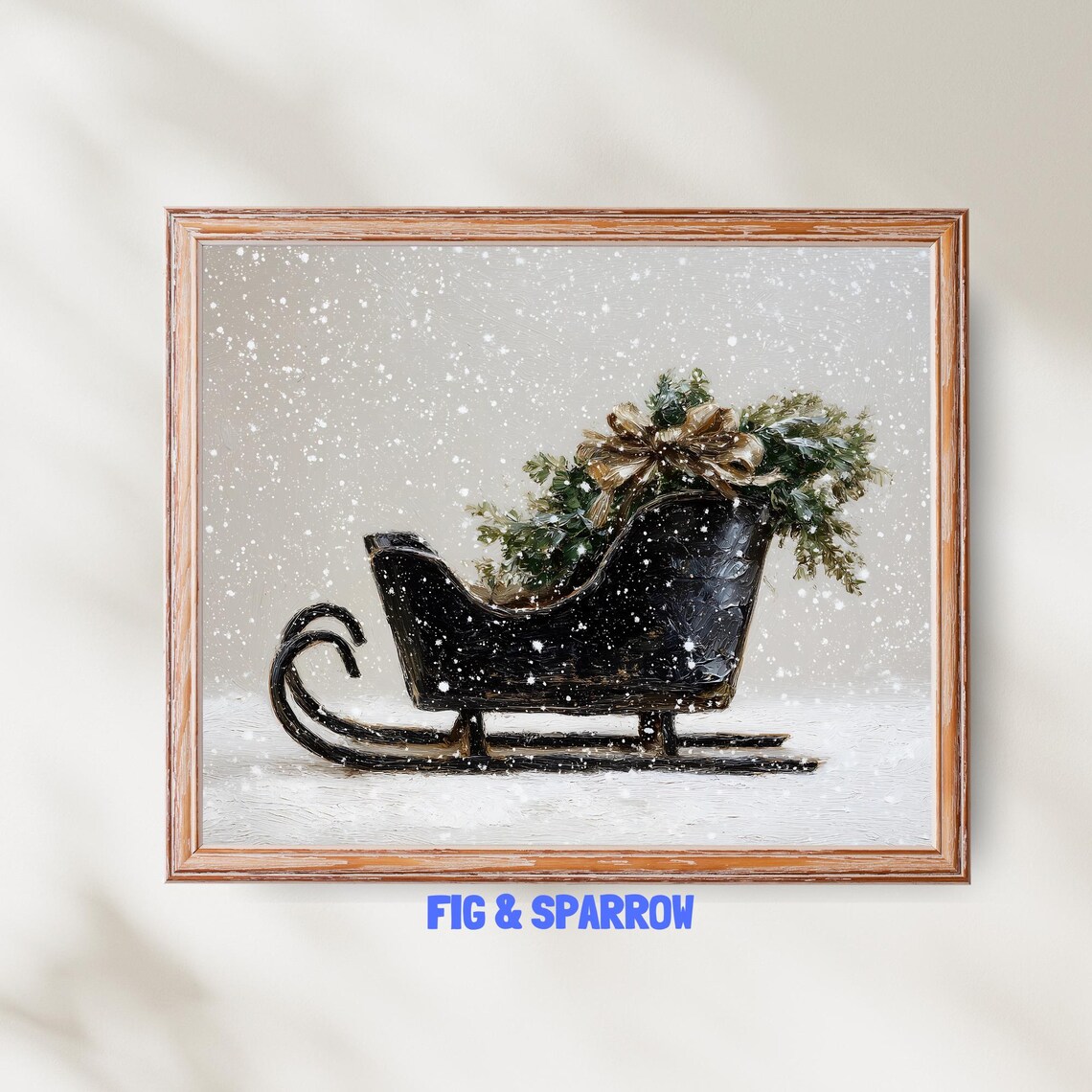 Christmas Sleigh Art Print, Farmhouse Holiday Decor
