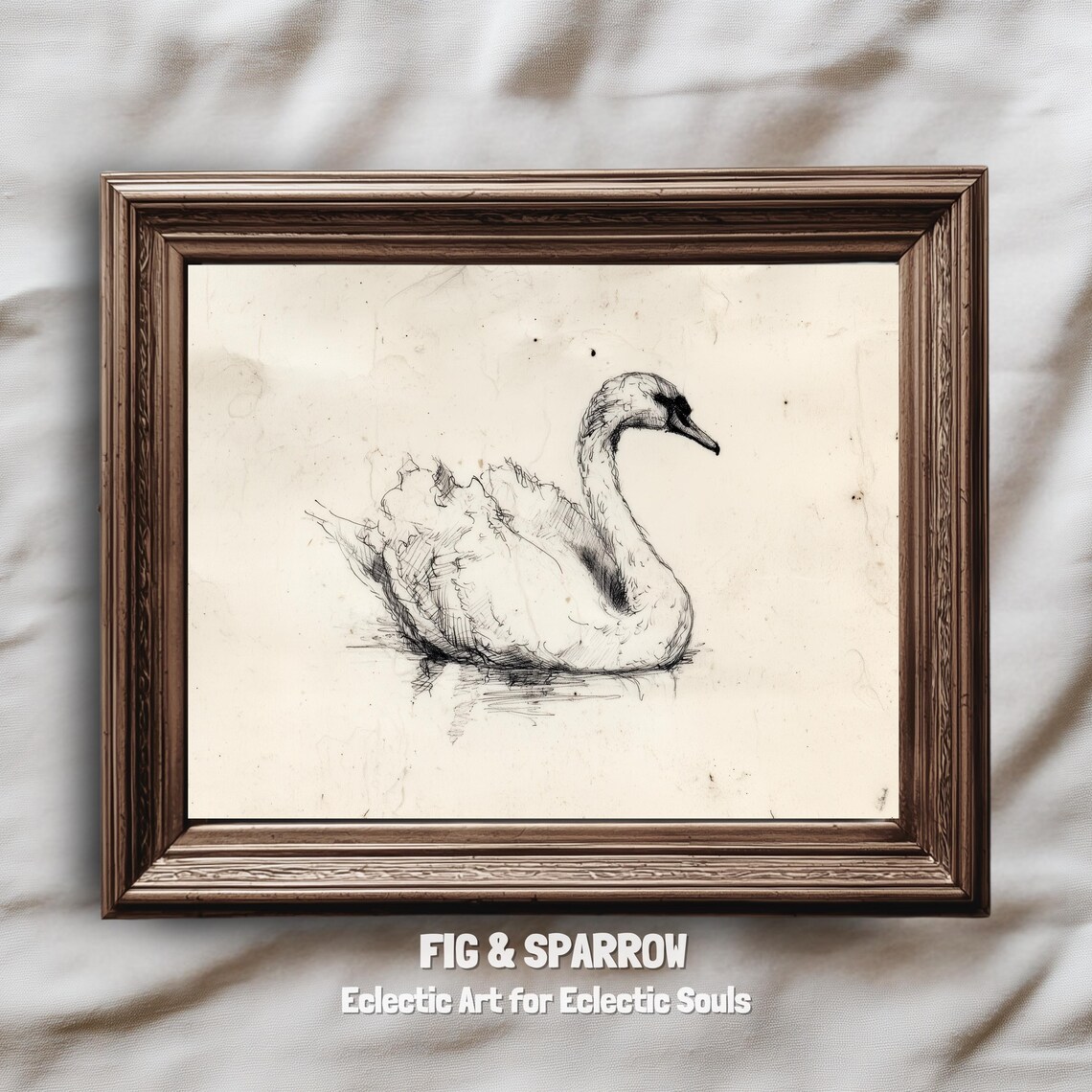 Vintage Swan Sketch Pen And Ink Drawing On Aged Paper Classic Bird Art Poster