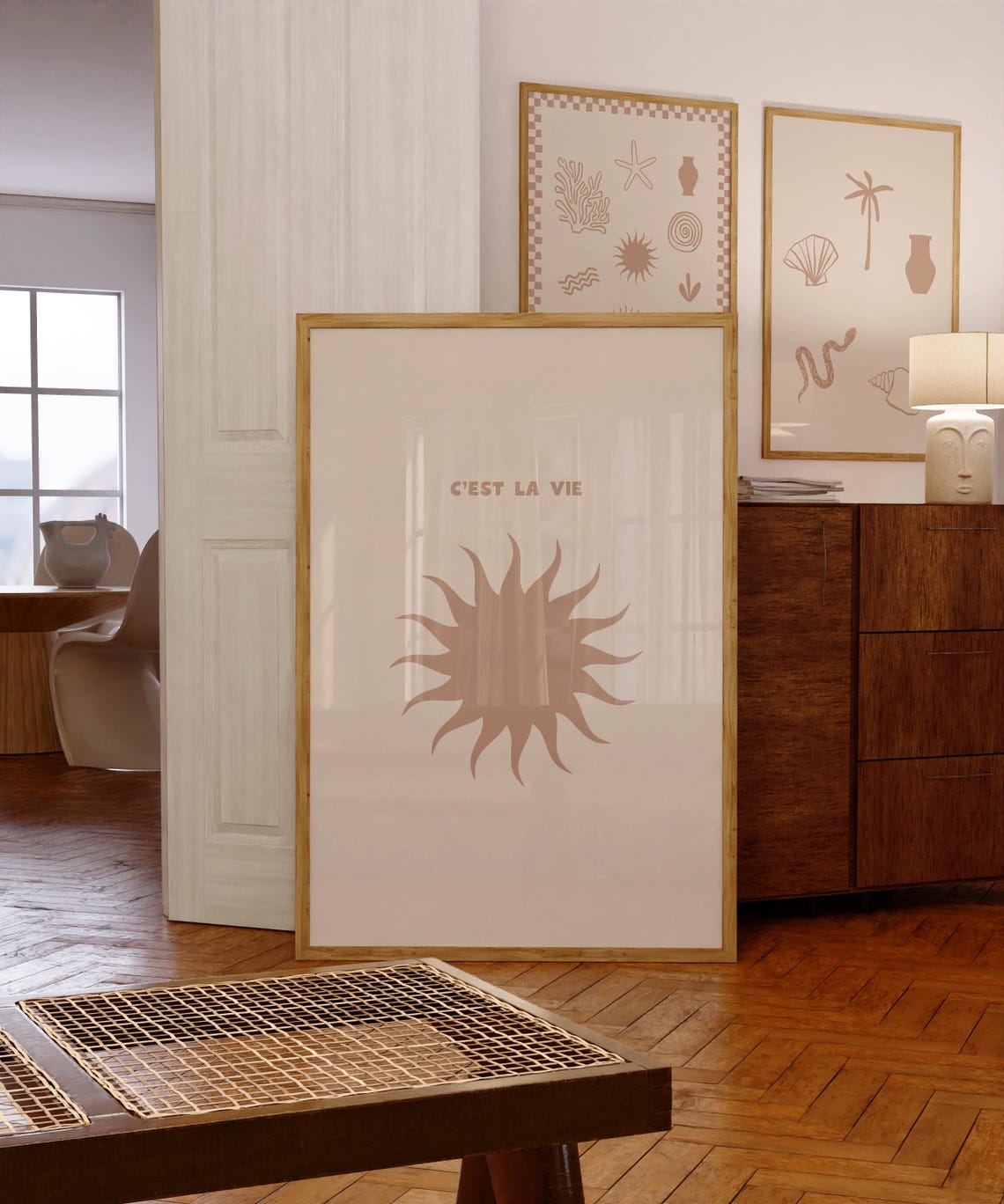 Cest La Vie Beige Sun Minimalist French Quote Wall Decor Poster