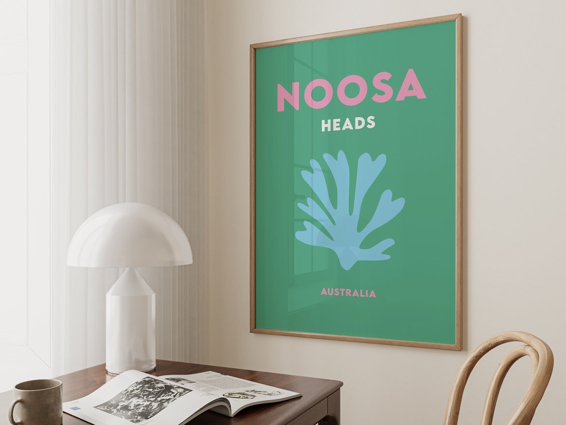 Noosa Heads Australia Green Blue Coral Minimalist Travel Poster - Image 5