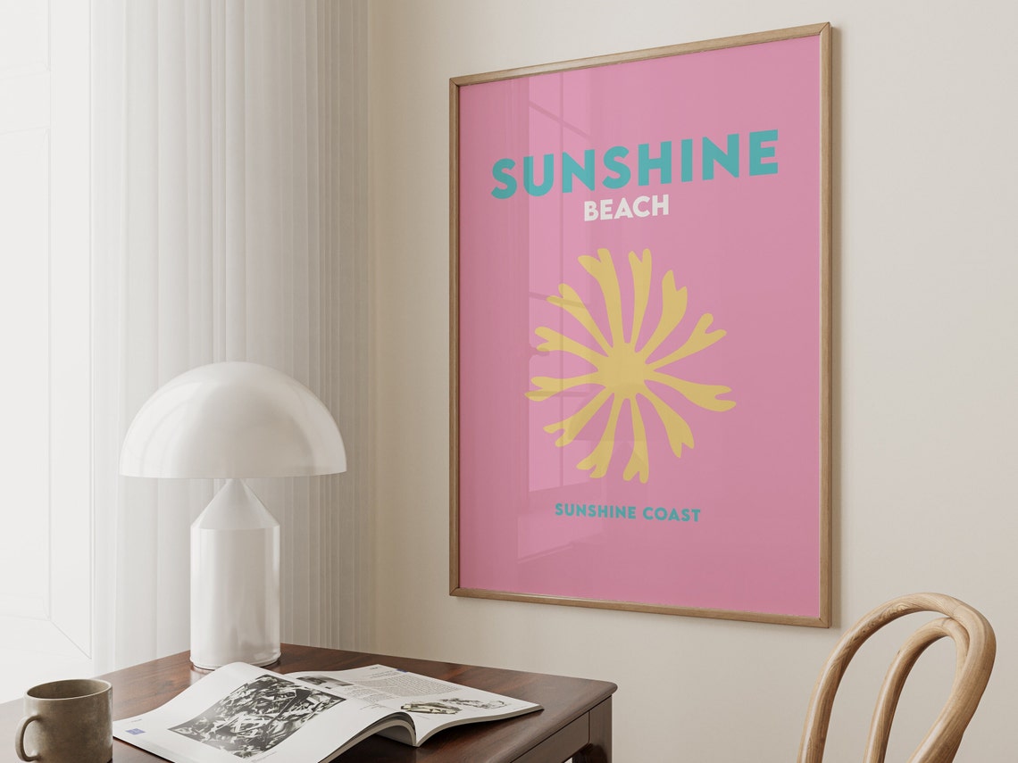 Sunshine Beach Sunshine Coast Pink Yellow Sunburst Travel Poster - Image 5