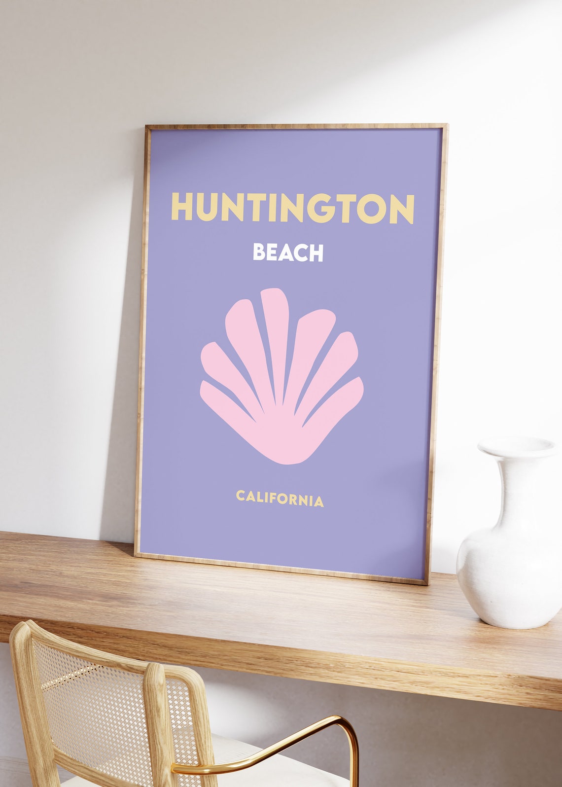 Huntington Beach California Purple Pink Seashell Travel Poster - Image 5