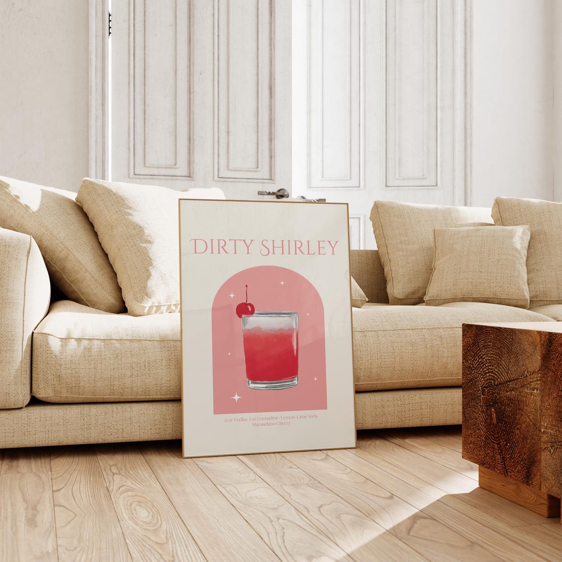 Dirty Shirley Cocktail Recipe Pink Arch Cherry Watercolor Poster - Image 2