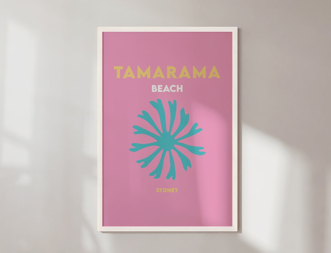Tamarama Beach Sydney Pink Turquoise Sunburst Minimalist Travel Poster - Image 5