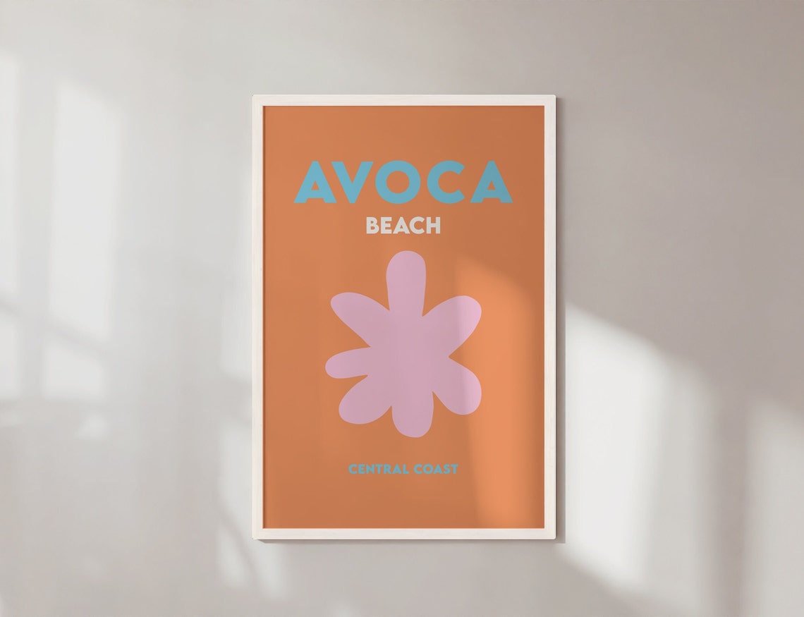 Avoca Beach Central Coast Orange Pink Flower Minimalist Travel Poster - Image 4