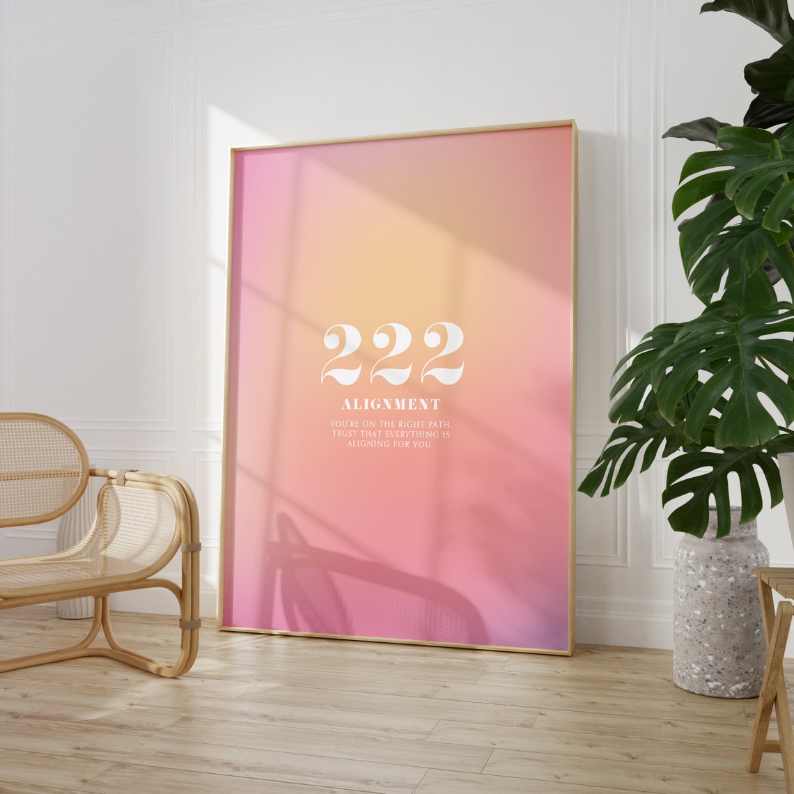 Angel Number 222 Alignment Peach Pink Aura Gradient Design Poster