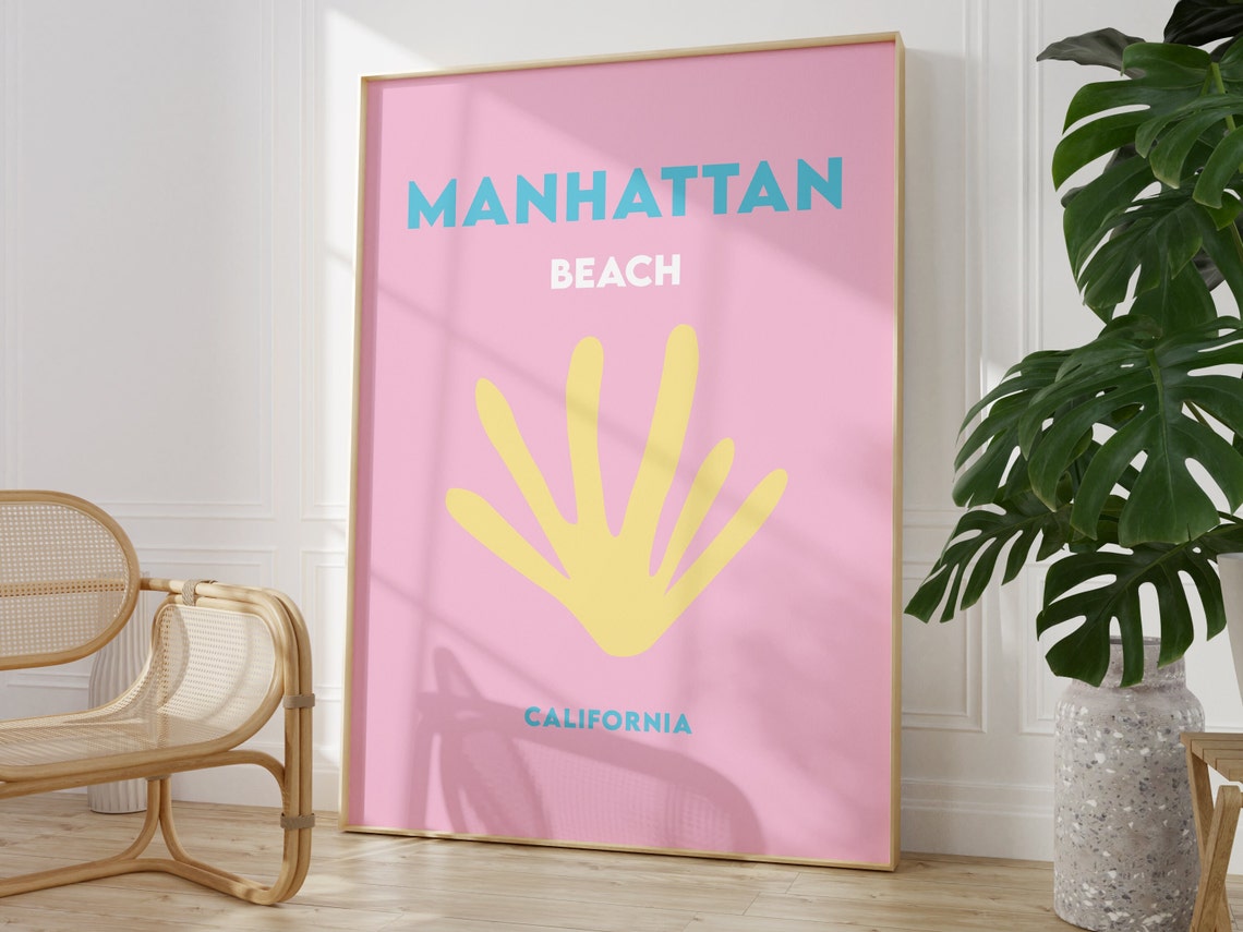 Manhattan Beach California Minimalist Pink Yellow Shell Poster