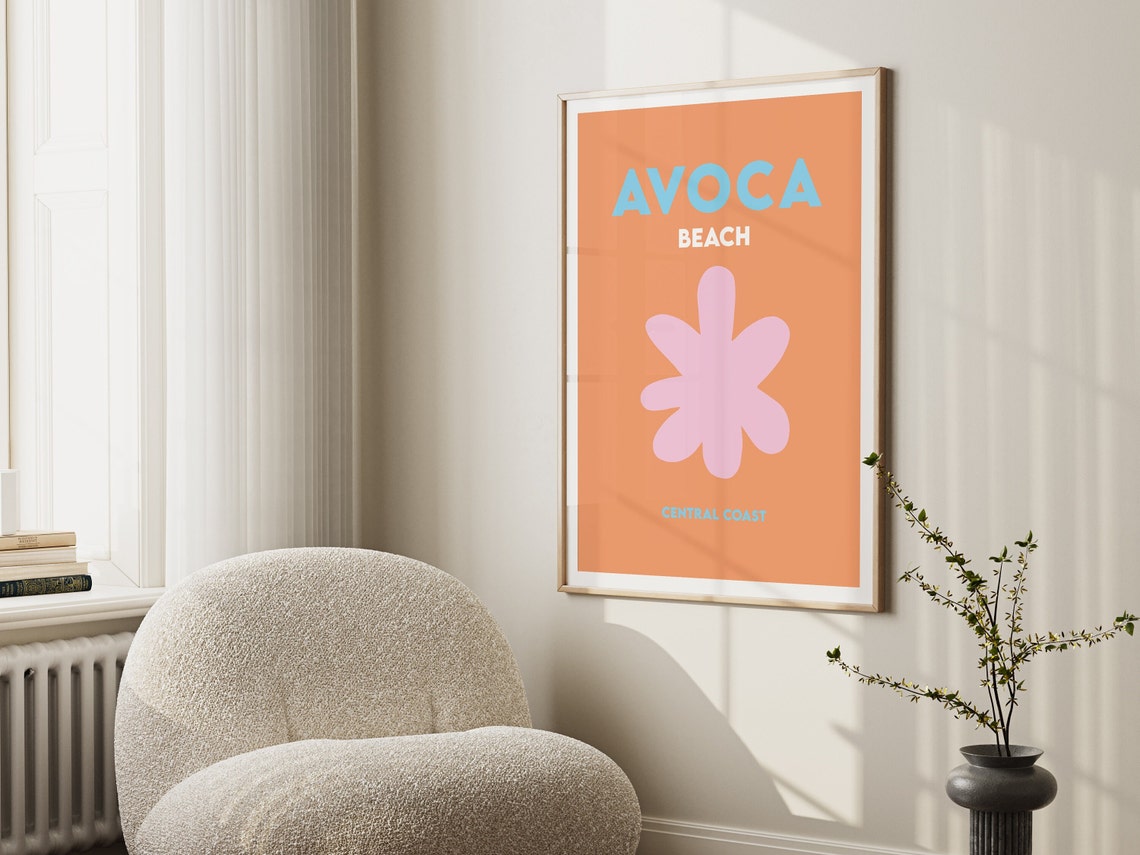 Avoca Beach Central Coast Orange Pink Flower Minimalist Travel Poster - Image 2