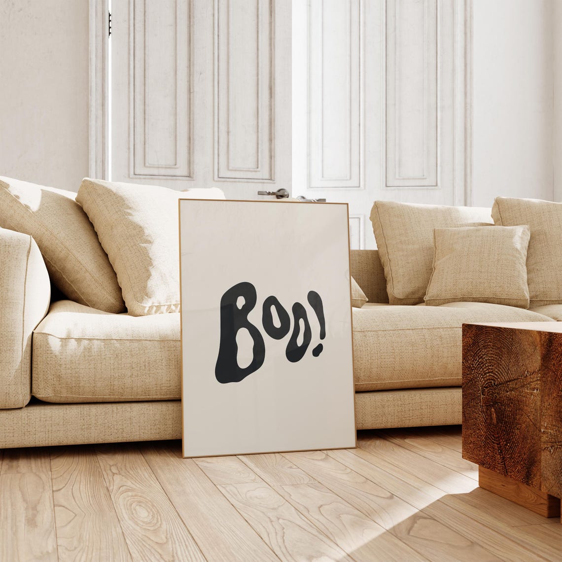 BOO Chunky Black Bubble Letters Cream Minimalist Halloween Fun Poster - Image 4