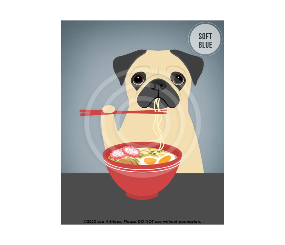 Pug Dog Eating Ramen Noodle Bowl Chopsticks Cute Foodie Poster - Image 2