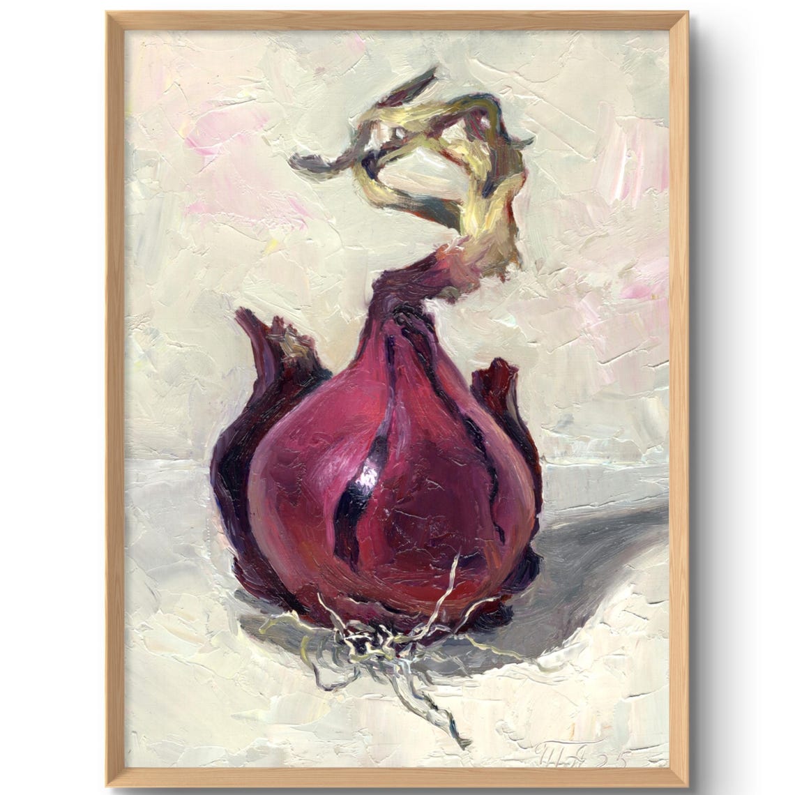Red Onion Oil Still Life Rustic Farmhouse Kitchen Painting Art Poster