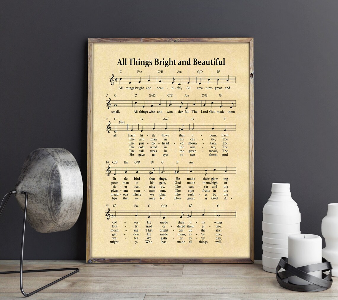All Things Bright And Beautiful Hymn Sheet Music Poster - Image 2