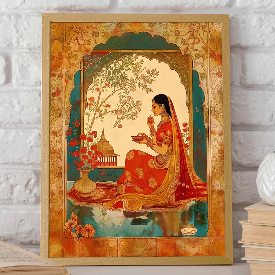Indian Woman Pichwai Art Print, Cultural Decor - Image 2