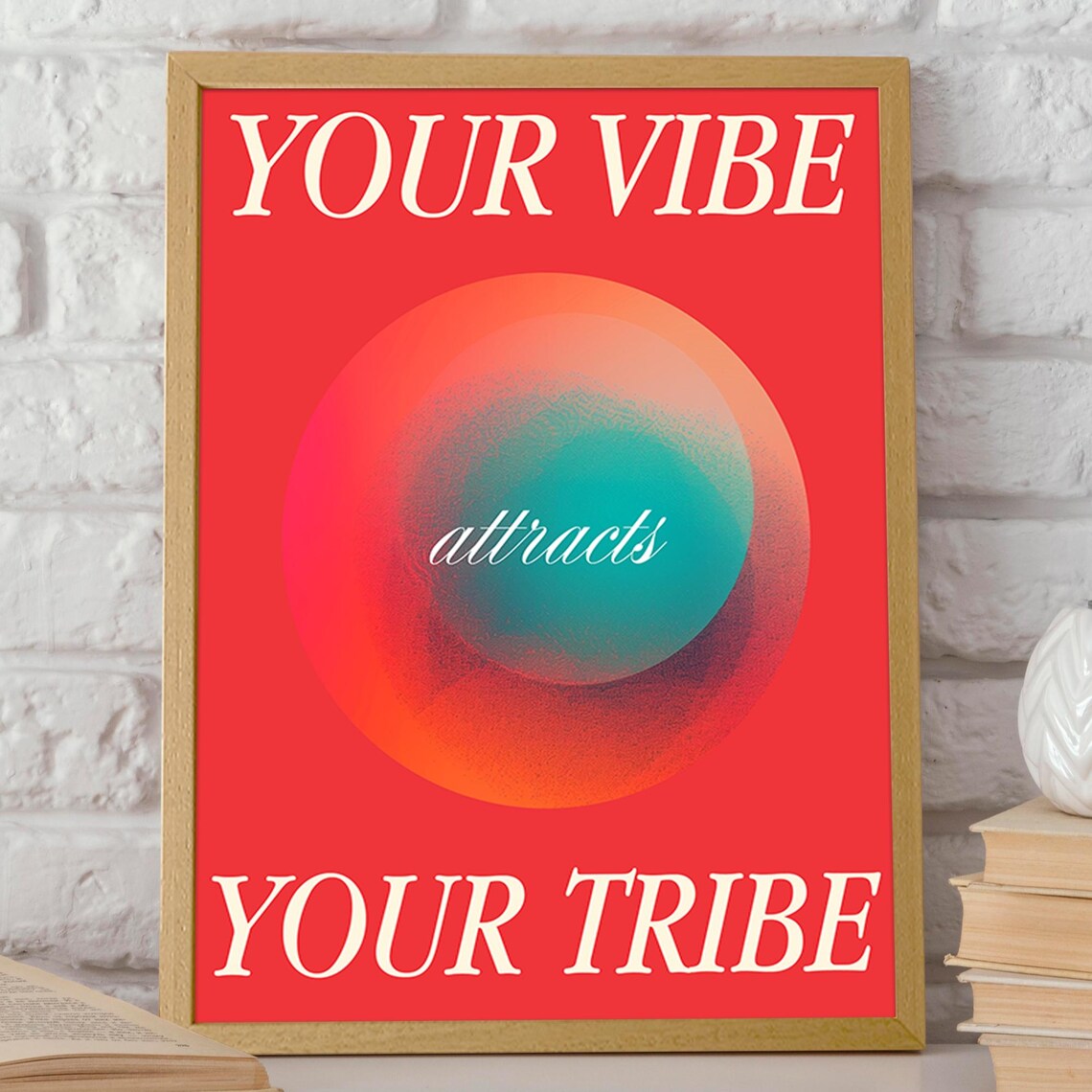 Your Vibe Attracts Your Tribe Red Positive Energy Gradient Quote Poster - Image 2
