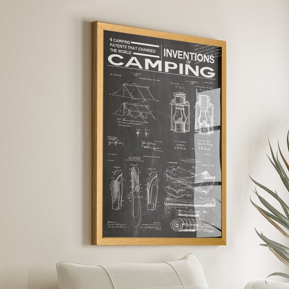 Inventions of Camping Vintage Patent Drawing Chalkboard Art Poster