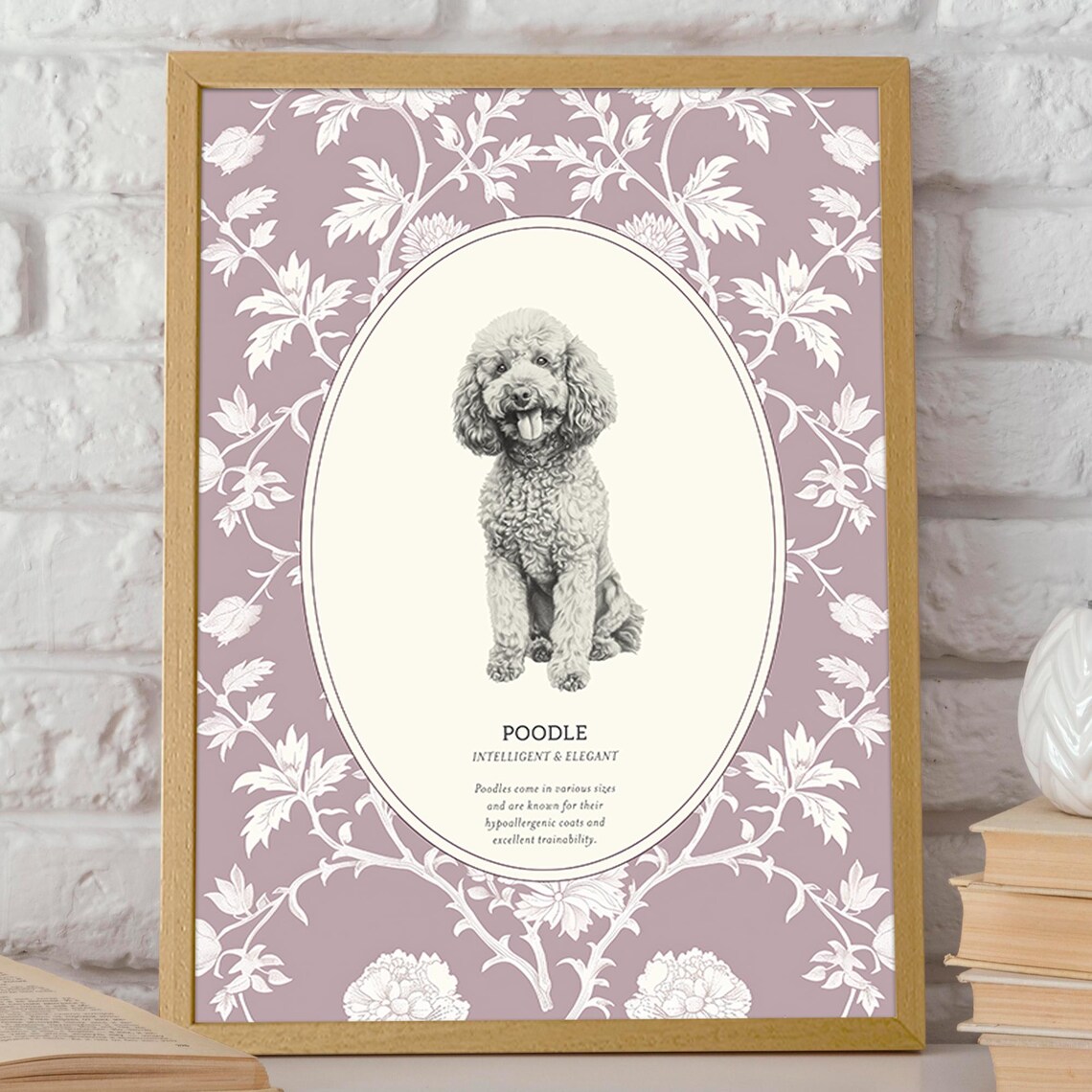 Poodle Art Print, Classic Floral Background - Image 2