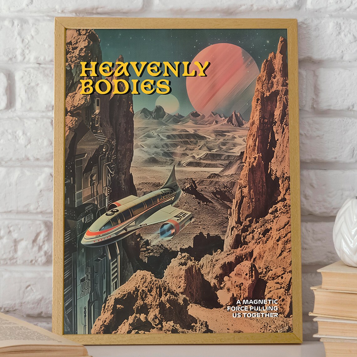 Heavenly Bodies Retro Rocket Over Alien Canyon Sci Fi Art Poster - Image 2