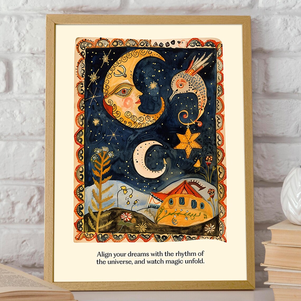 Moon And Stars Dream Folk Art, Celestial Art Print - Image 2