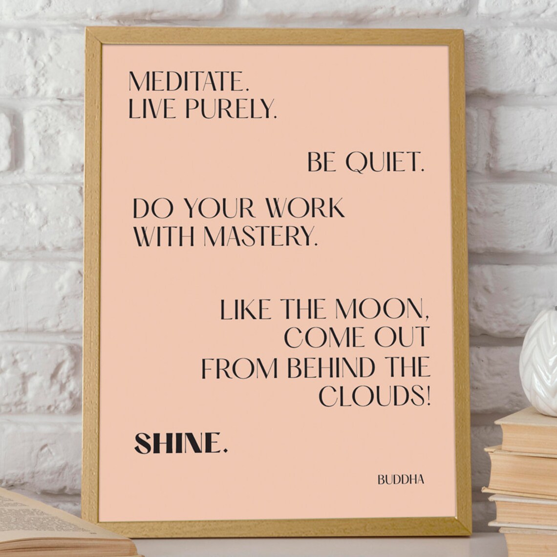 Buddha Meditate Live Purely Shine Inspirational Quote Pink Wall Poster - Image 2