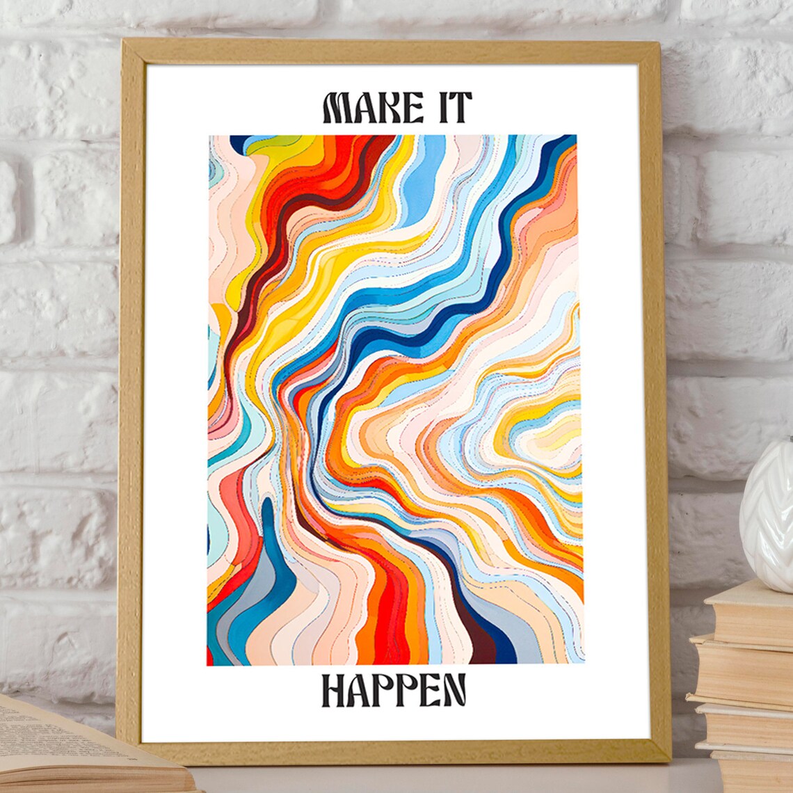Make It Happen Vibrant Abstract Wavy Lines Motivational Poster - Image 2