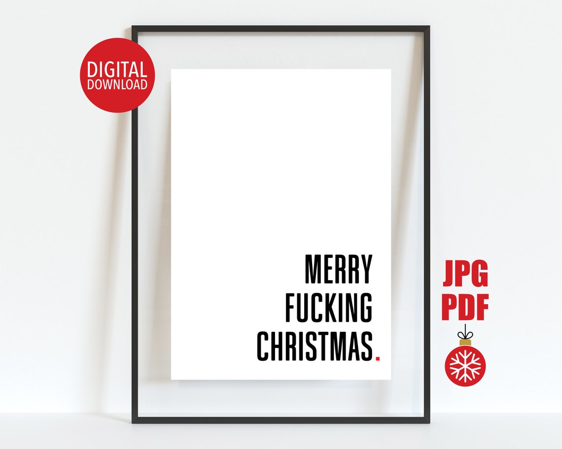 Merry Fucking Christmas Sarcastic Rude Minimalist Holiday Poster