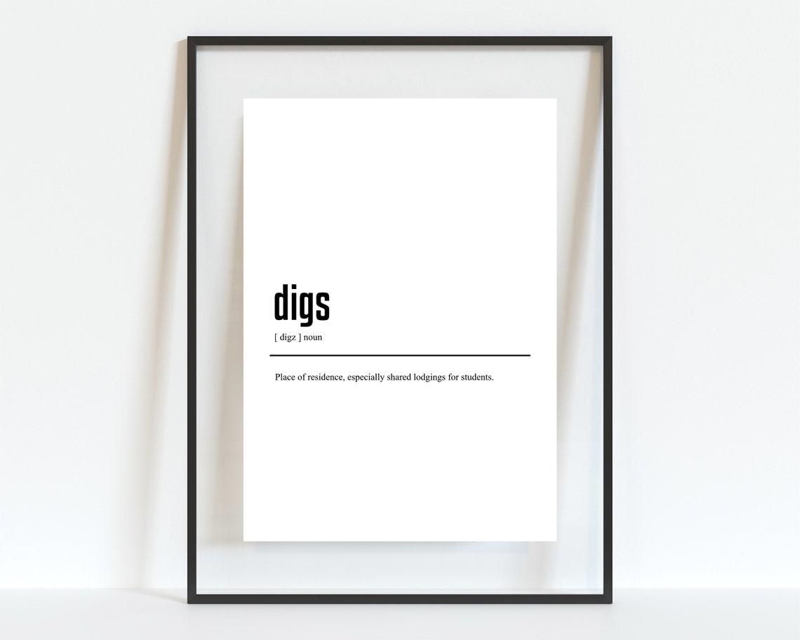Funny British Slang Digs Dictionary Definition Typography Poster