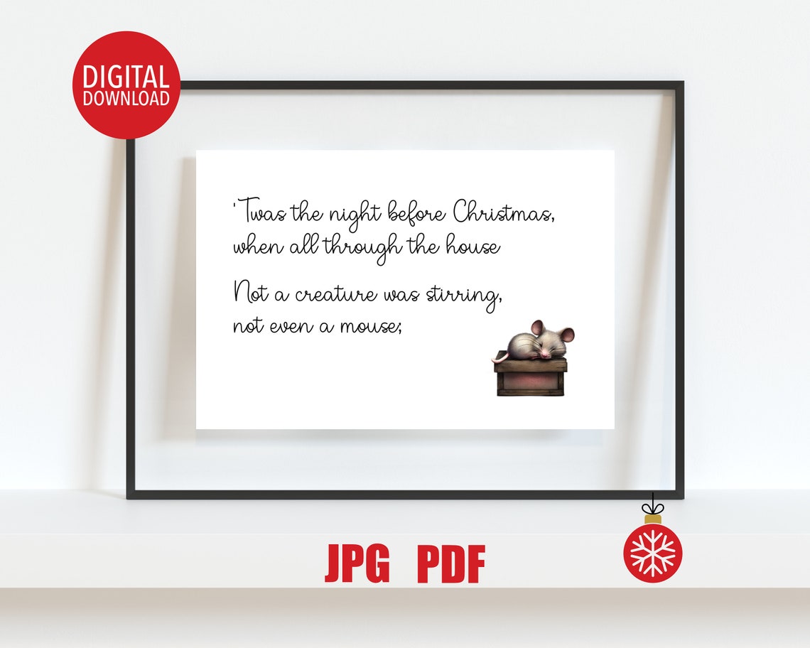 Twas The Night Before Christmas Quote Sleeping Mouse Holiday Poster