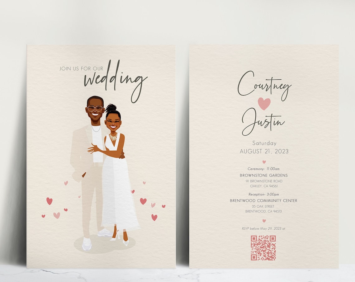 Custom Illustrated Wedding Invitation for Courtney and Justin Poster