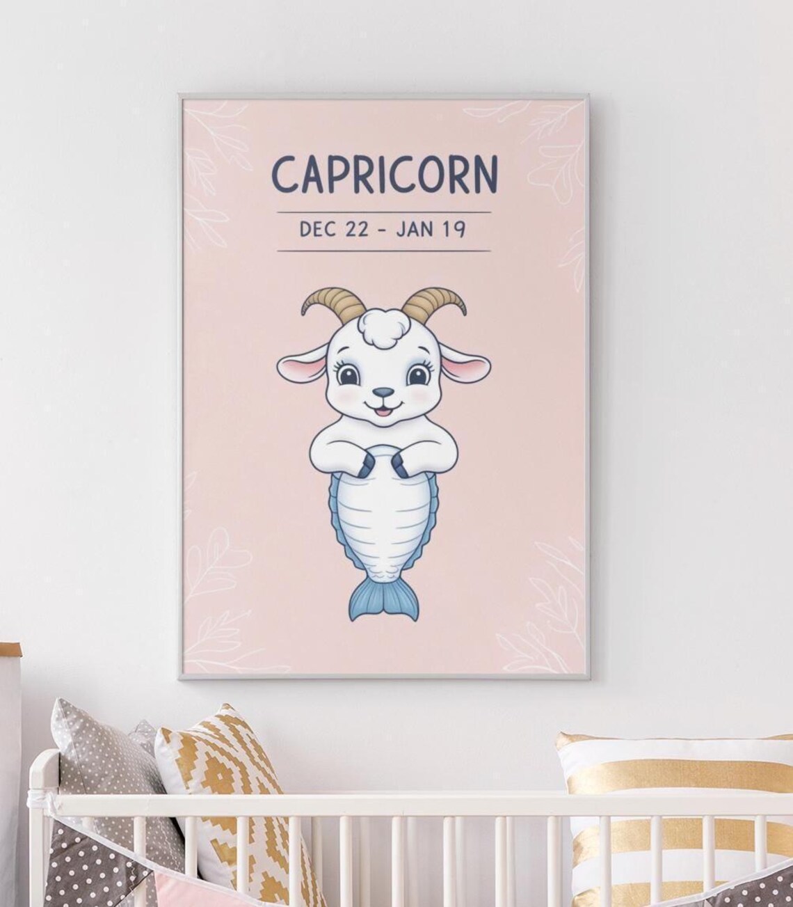 Capricorn Zodiac Nursery Print Sea Goat Blush Pink Baby Room Decor