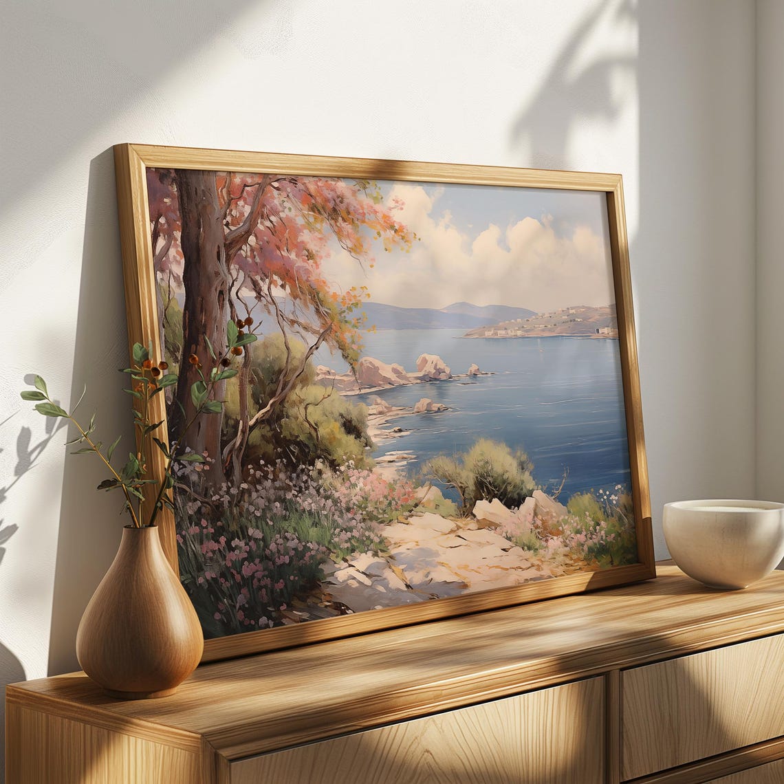 Blossom Tree on Coastal Trail Above Blue Bay Oil Painting Poster - Image 4